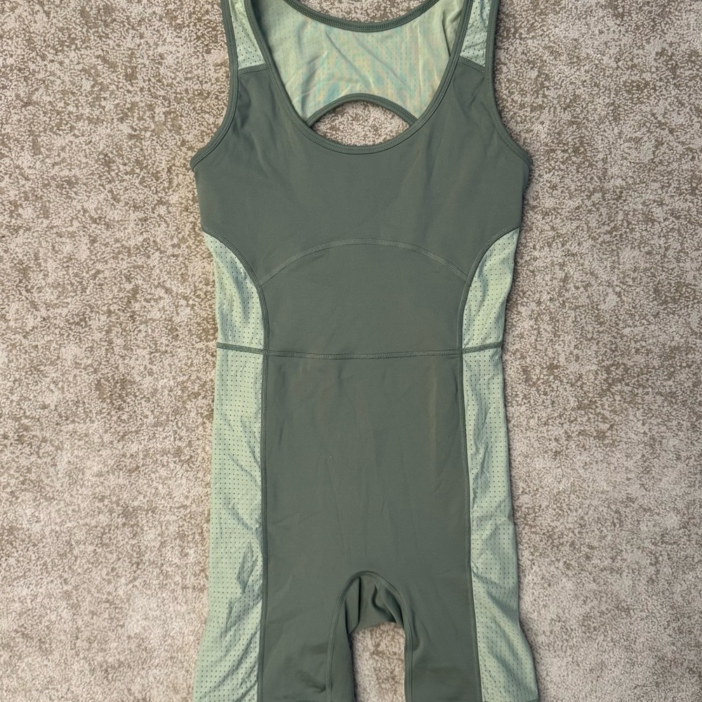 Fabletics Sage Green One-Piece Biker Romper (NWT, S)
